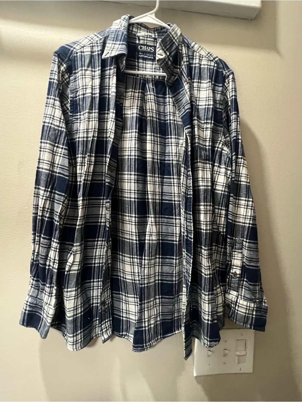 Chaps Navy and White Plaid Long-Sleeve Button-Down Shirt